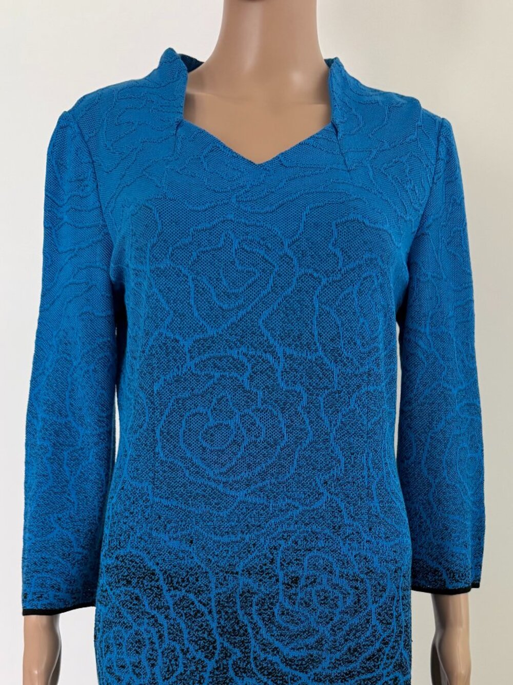 MING WANG Atlantic Blue Black Ombre Printed Knit Sheath Dress Size PM